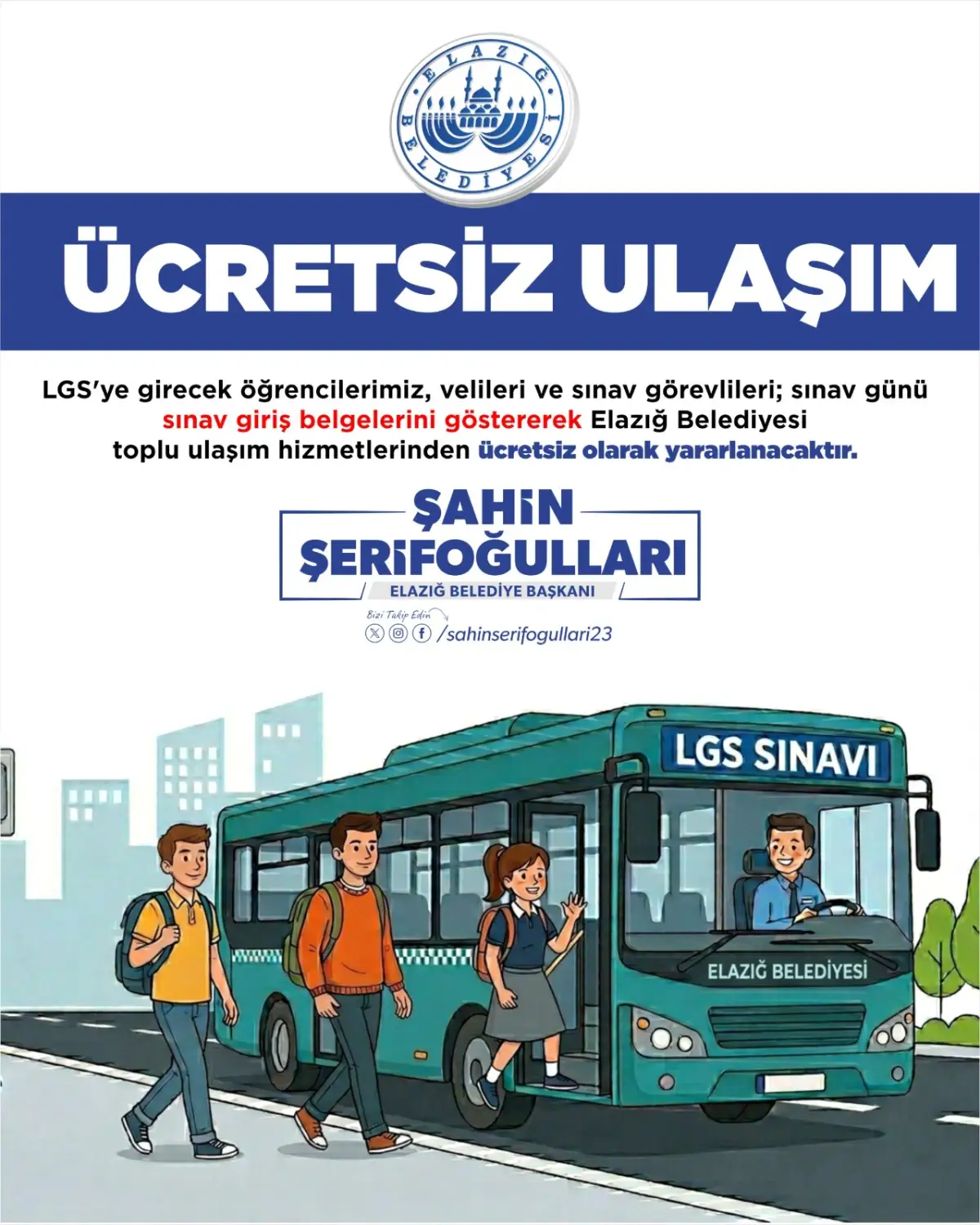 Elazığ'da LGS nedeniyle otobüs seferleri ücretsiz oldu